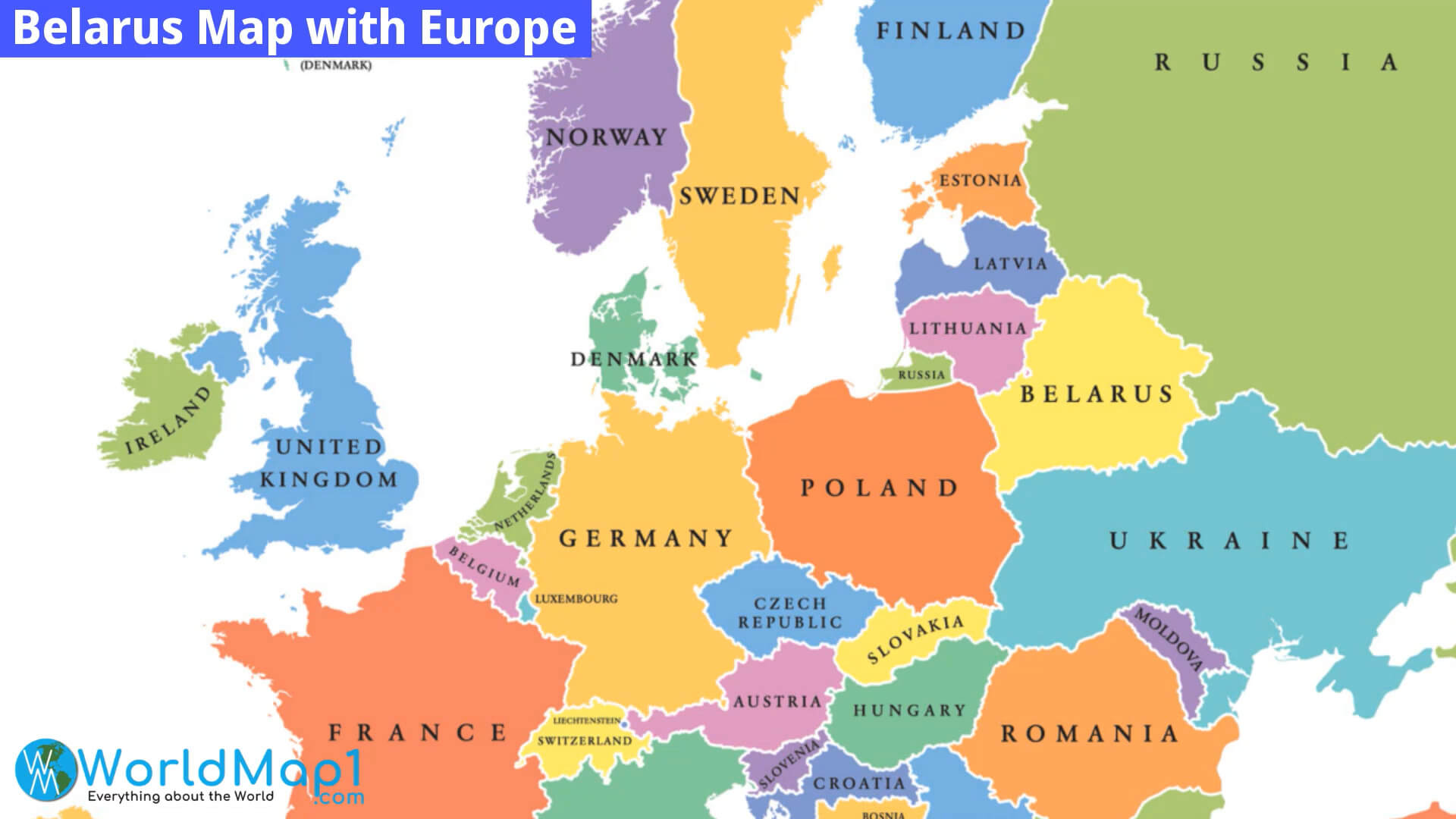Carte de la Bielorussie avec l'Europe